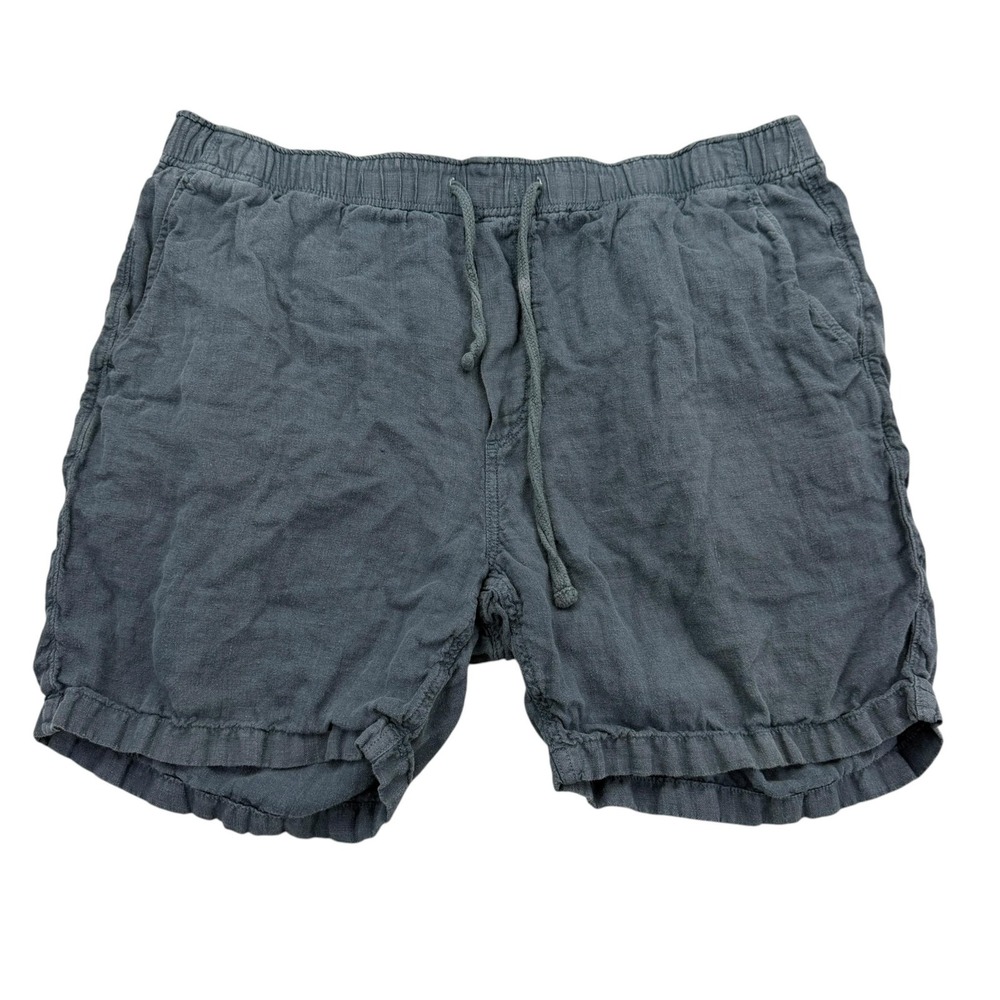 Faherty Shorts Mens XL Gray Linen Drawstring Elastic Pockets 7 Inseam Relaxed